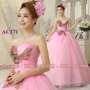 Áo cưới màu đính hoa 3D AC171